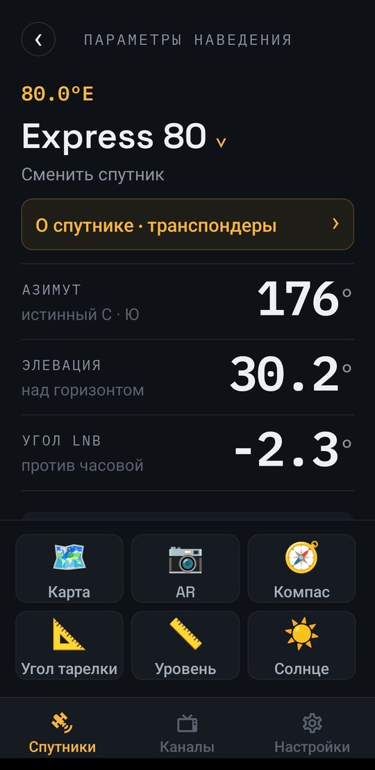Параметры наведения